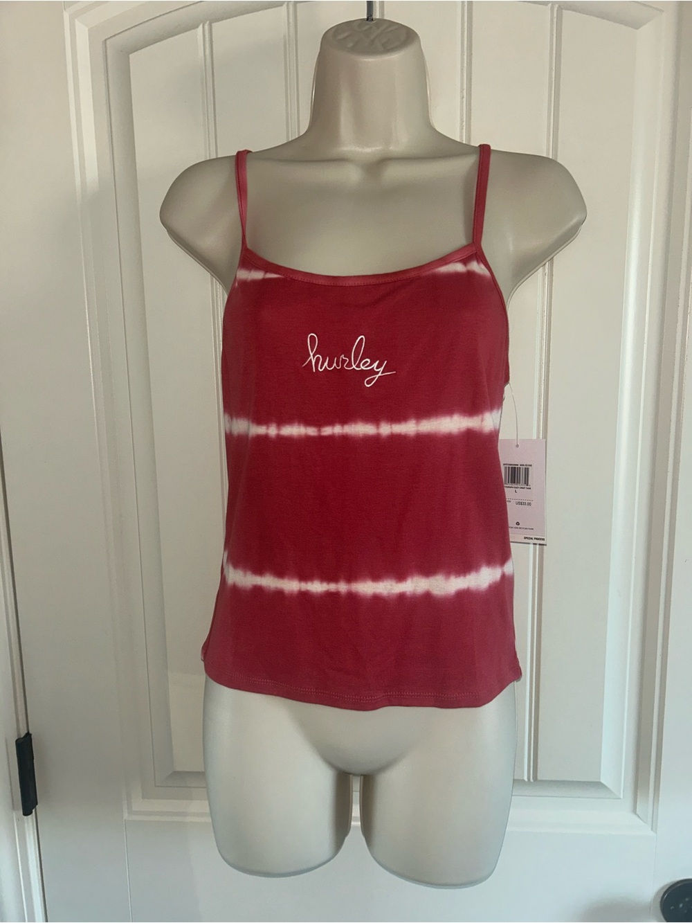 NWT Hurley Red Tie-Dye Spaghetti Strap Tank Top Sz L